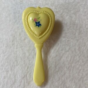 Vintage Doll Baby Hairbrush Heart Shape Yellow Pink & Blue Flower 1970s